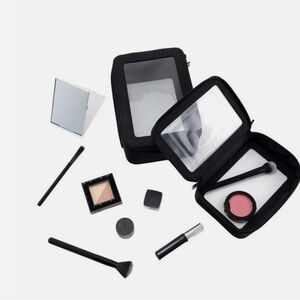 Glo Tech 3 Piece Set Cosmetic Bag Duo with Compact Mirror, Full